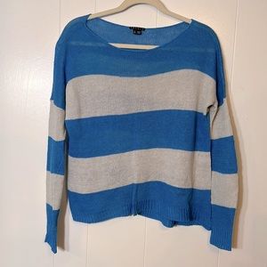 Theory blue gray striped pullover sweater